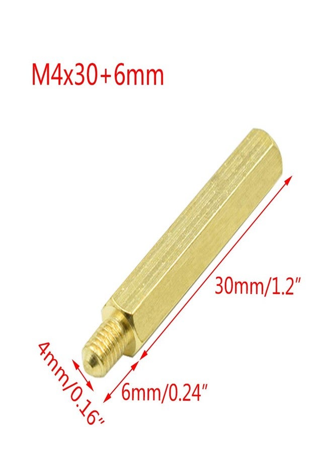Hxchen M4 x 30mm + 6mm Male Female Thread Brass Hex Standoff Spacer Screws PCB Pillar - (20 Pcs) - Image 2